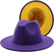 [Hcclijo] Unisex Patchwork Wool Fedora Hats Men Women Wide Brim Panama Party Trilby Cap Jazz Cap