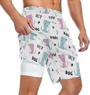 [ZZXXB] Puppy Dog Woof Athletic Shorts for Men with Pockets 2 in 1 Quick Dry Running Shorts S-3XL