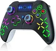 LED Wireless Controller for PS4, RGB Lighting Gamepad for Playstation 4/PS4 Slim/PS4 Pro with Turbo/6-Axis Motion Sensor/1200mAh Battery/3.5mm Audio Jack - Black