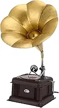 GREENADSCAPE Box Gramophone Ornament Home Decor Vintage Decor Old Record Player Record Players Retro Gramophone Speaker Vinyl Phonograph Classical Phonograph Vintage Radio Golden Iron