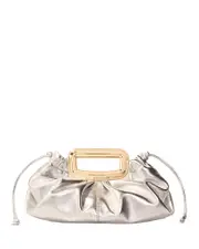 Maje Metal Handle Metallic Leather Clutch