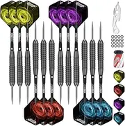 CyeeLife 12pcs Steel tip Darts 22/28g+16 Flights+Sharpener+Dart Tool+12Aluminium shafts with Rubber Rings