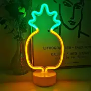 Pineapple Neon Sign, Yellow & Green Pineapple Shaped LED Lamp Art Decoration, A