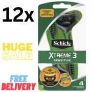 Schick 12 Value Pack Xtreme 3 Sensitive Razors Close Shave Shaving Kit...