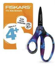 Fiskars designer non-stick pointed- tip left-handed 5"scissors for kids 4-7