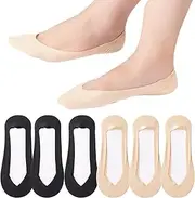 [L0famy] 6 Pairs No Show Socks Women, Non Slip Invisible Boat Socks Cotton Ultra Low Cut Liner Boat Loafer Sock Size 4-7, Ladies Pop Sock for Flats Boat Shoes, Black; Nude, One size