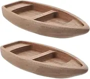 GRIRIW 2pcs Mini Wooden Sailboat Model Decorative Canoe Boat Figurine Home Decorative Nautical Accessory
