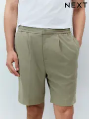Khaki Elasticated Waist Pleat Chino Shorts (AL5472) | $47