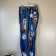 NWT Almost Famous Hippie Style Distressed Jeans, Patchwork, Gypsy, Boho, SZ 9