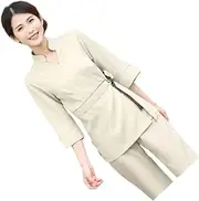 [LIFKOME] Beauty Salon Work Clothes Nursing Dress Smock Beautician Scrub Tops for Women Ladies Tops Woman Pants Suit Outfit Work Dress for Women Ladies Suits Women's Tops Beige