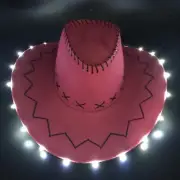 LED Pink Cowboy Hat Suede Quality Light Up Flashing Sparkly Brim Cowgirl Hat US