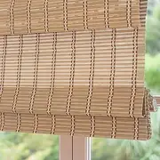 Sunbox Cordless Bamboo Roman Shade Blind, Woven Wood Roman Shades, Light Filtering Natural Bamboo Shades for Windows, French Doors, 22.5" W x 64" H, Caramel Brown