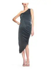 AIDAN AIDAN MATTOX Womens Teal Draped Sleeveless Midi Evening Body Con Dress 14