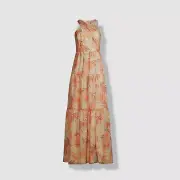 $330 Aidan by Aidan Mattox Women's Beige Metallic Halter Maxi Dress Size 8