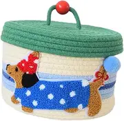 yuksok Cotton Rope Storage Basket Handmade Woven Organizer Bin,Stylish Ornament,with Lid Dog Desktop Basket for Living Room Cosmetic, Style B