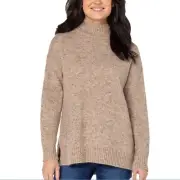 Well Worn Women's High Low Split Hem Nep Yarn Cozy Sweater - Tan - Size XS
