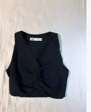 NEW ZARA BLACK KNOTTED CROP TOP SLEEVELESS V NECK SIDE ZIP SIZE M 2597 187