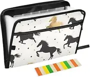 Quteprint 13 Pockets Expanding File Folder with Zipper Closure, Animal Horse Running Accordion File Folder with Sticky Labels, Letter Size A4 Papers Expandable File Document Organizer