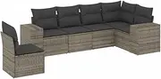 vidaXL 6-Piece Garden Sofa Set with Cushions - Modular Grey Poly Rattan Patio Seating - Durable, Weather-Resistant Outdoor Furniture with Storage