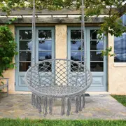 Macrame Hammock Hanging Rocking Chair, Suitable for Bedroom, Outdoor, Children, Adults, Huge Load-bearing Capacity（Light Grey）