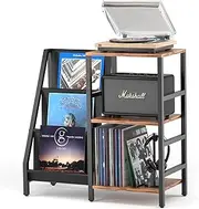 Coco Bird Vinyl Record Player Stand with 3-Tier Storage, Turntable Display Shelf for 200 Albums, Record Storage Table for Living Room, Stylish Holder with Speaker Storage
