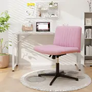 CostwayCriss Cross Legged Chair No Wheels with Wide Padded Seat and Adjustable Height-Pink