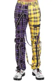 Tripp NYC Split Leg Bondage Pants [Purple/Yellow Plaid] - Bondage Pants, Goth, M