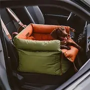 FUNNYFUZZY Dog Car Seat - Waterproof Dog Bed with Storage Pocket, Safety Clip-On Leash, Detachable Portable Pet Carseat (Green, 21.65 x 19.69 x 17.72 inches)