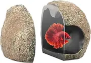 Magnetic Aquarium Betta Fish Hideout, Cave Resin Fish Tank Shrimp Hideaway Rock Cave Aquarium Decoration for Cichlids(Yellow)