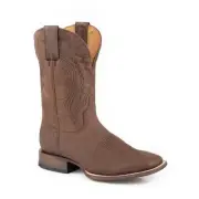 Men's Stetson Bowie Leather Boots Handcrafted Square Toe Brown