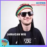 Jamaican Wig with Rasta Hat Cap Hair Dreadlock Bob Marley Reggae Costume Party