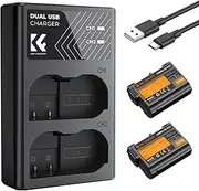K&F Concept EN-EL15 EN-EL15A EN-EL15B 2 Pack Battery and Charger for Nikon Z6, Z7, D780, D850, D7500, 1, V1, D810, D810A, D800, D800E, D750, D610, D600, D500 Cameras