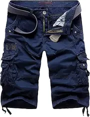 [PHJTOMK] Men Multi Pocket Workout Cargo Shorts with NO Belt Relaxed Fit Cotton Twill Work Short Loose Military Short