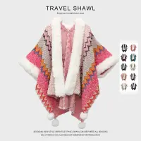 在飛比找樂天市場購物網優惠-新款民族風披肩 女圍巾冬季粉色云南西藏旅游穿搭外搭斗篷 外套
