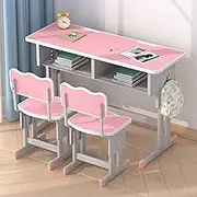 Sarkoyar Kids Desk and Chair Set,Children Study Desk with 5 Gear Height Adjustment & Anti-Slip Rubber Leg Cover,Kids Table and 2 Chairs Set Children Double Table Seat 150lbs Load Capacity Pink 120 cm