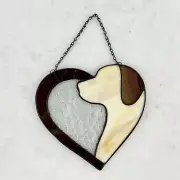 Handmade Stained Glass Dog Silhouette Heart Suncatcher - Amber, Brown and Red