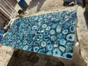 Handmade Blue Agate Quartz Stone Table Slab – Unique Kitchen Countertop Island
