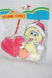 Vtg Jim Henson Christmas On Sesame Street Wooden Big Bird w Heart Ornament New