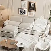 [Shahoo] Sectional Modular Sofa L Shaped Chenille Fabric Couch with High Supportive & Soft Sponges and Removable Ottoman, Sleeper Comfy Upholstered Furniture for Living Room, White