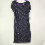 Adrianna Papell Cocktail Dress Women 14 Black Sequin & Beaded Mid Length Party