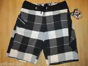 NEW* VOLCOM STONE BOARD SHORTS SWIMSUIT Men's 29 2EEZ Plaid BLACK