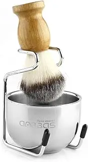 Anbbas Shaving Brush Synthetic Badger Hair Wood Handle,Stainless Steel Shaving Stand and Bowl,Perfect for Men Wet Shave