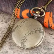 Vintage Style Baseball Case Quartz Analog Pocket Watch Necklace Chain for Men