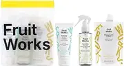 NEW FRUIT WORKS ORGANIC AND VEGAN NEW FRUIT WORKS GLOW KIT SET - 150ML FACE & BODY GLOW MIST, 200ML BODY SCRUB & MASK, 100ML BRIGHTENING MASK, COMPLETE WITH TRAVEL BAG