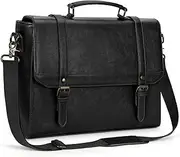 IGOLUMON Messenger Bag for Men 15.6 inch Vintage Leather Waterproof Laptop Briefcase for Men Large Computer Laptop Bag Leather Satchel Bag Retro Shoulder Bag for Office Business Travel College, Black
