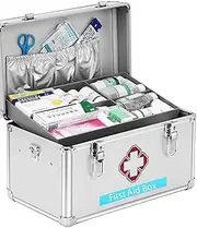 Military Portable Metal Medical Box,Emergency Kit Box with Handle,Medical Emergency Storage Box Drug Collection Housewares Nurse Offices Foldable Handle/Shoulder Strap,10in