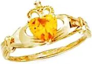 [JewelryWeb] 14k Solid Gold Love Heart Yellow Irish Claddagh Celtic Trinity Knot Ring Size 7.0 Statement-Ring for Women