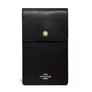 Coach L3134 Snap Phone Smooth Black Leather Crossbody Bag with long chain strap