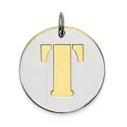 Sterling Silver Gp Initial T Double Plate Round Charm