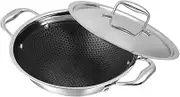 Vinod Platinum SAS Pro Triply Stainless Steel Extra Deep Kadai with Lid, 4.8L, 28cm | Hybrid Non-Stick Hexa Wok | Induction Compatible | Sturdy Handles | Deep Frying & Curry Pan - Silver